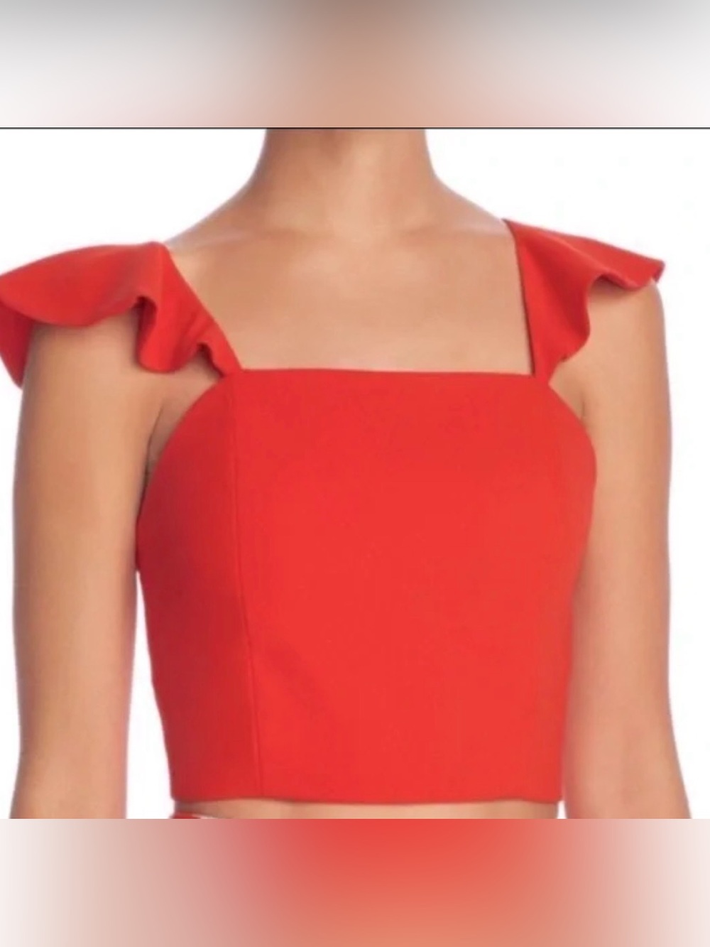 Alice + Olivia Vibrant Red Square-Neck Crop Top small